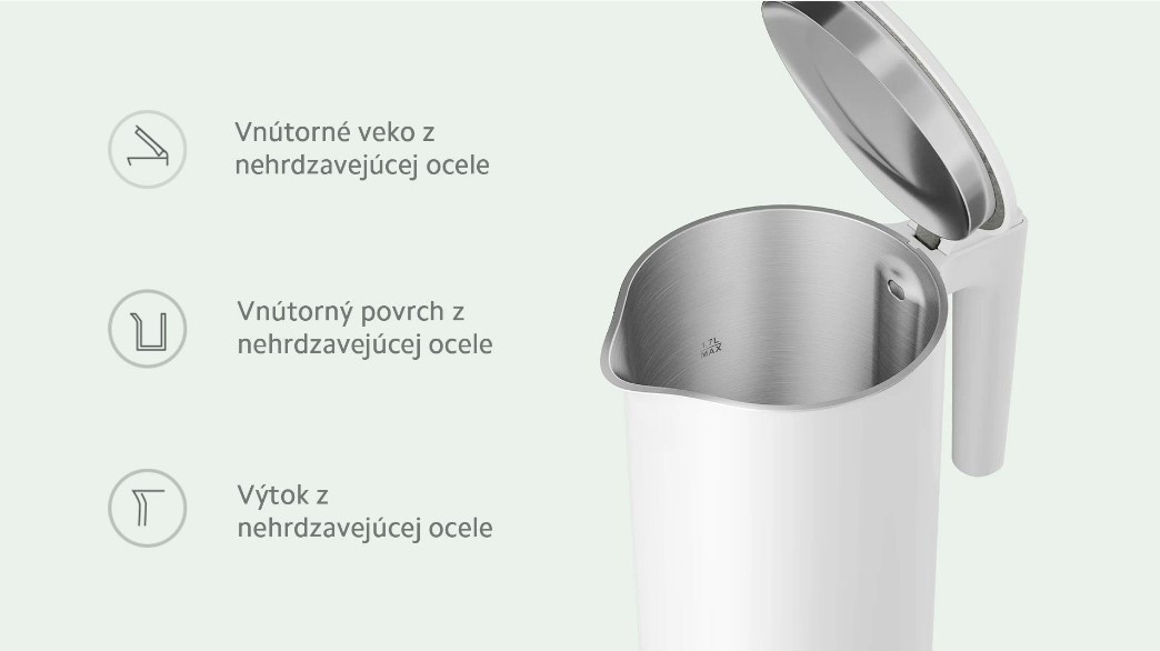 Vnútro kanvice neobsahuje BPA ani iné škodlivé chemikálie